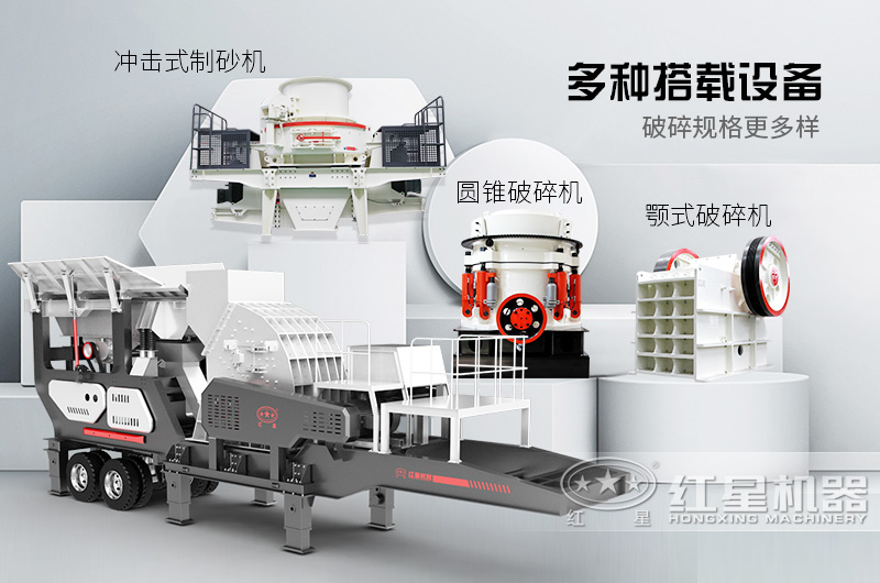 可搭載各種固定機型的移動石頭粉碎機