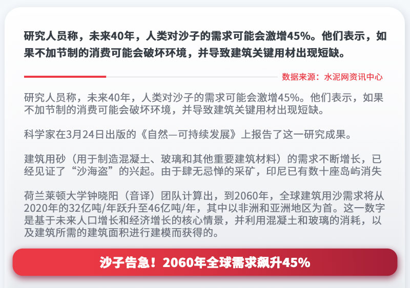 沙子告急！2060年全球需求飆升45%